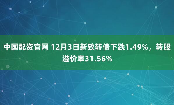 中国配资官网 12月3日新致转债下跌1.49%，转股溢价率31.56%